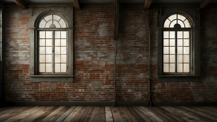 Fototapeta premium Brick wall interior with wooden flooring