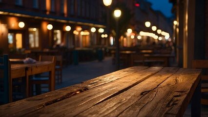 Fototapeta premium Night scene of tables on a restaurant street