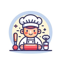 baker icon illustration, simple and funny design isolated on a white  background