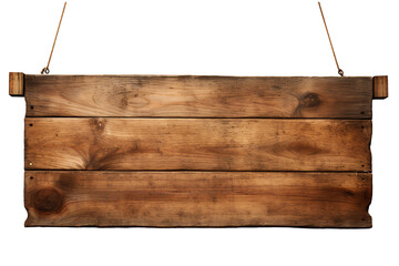 Blank wooden sign hanging on ropes.