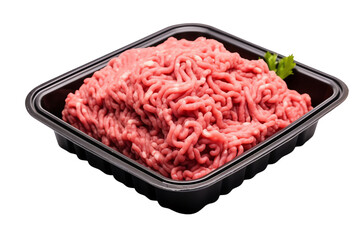 Fresh organic minced meat on the black tray.