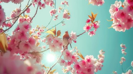 Fototapeta premium Ethereal Elegance: Blossoming Beauty of a Pink Tree