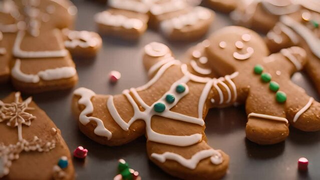 Festive Gingerbread Cookies With Icing and Sprinkles Generative AI
