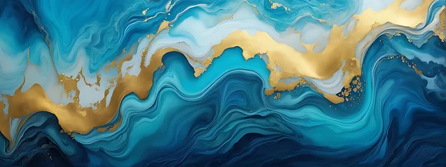 Ingelijste posters Kristal  Blue background marble abstract texture pattern gold watercolor gray white dark paint green luxury. Background silver blue marble Ombre wall color canvas fluid ink gradient water concrete wash art   © Five Million Stock