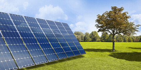 Installation of photovoltaic park on land  - Ground-mounted photovoltaic system in a rural scene