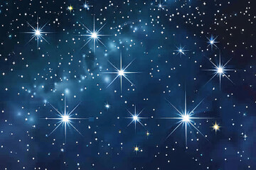 night sky filled with countless stars and bright star clusters, set against a deep blue backdrop