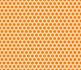 Pattern of geometric shapes. Hexagon mosaic pattern with inner solid cells. Amber color tones. Seamless and tileable vector illustration.