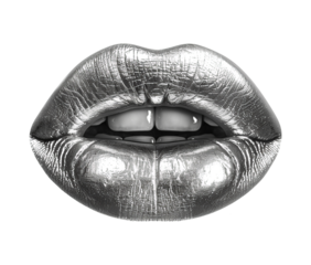 Silver lips isolated on transparent background