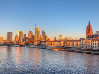 Frankfurt skyline with river Main in morning light
