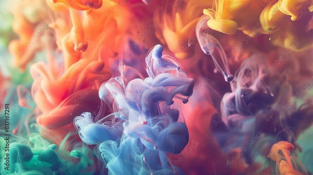 Poster ink in water forms vivid, unpredictable abstract art with intricate designs.
