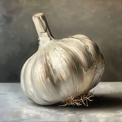 garlic illustration with a painting look in a neutral color background

