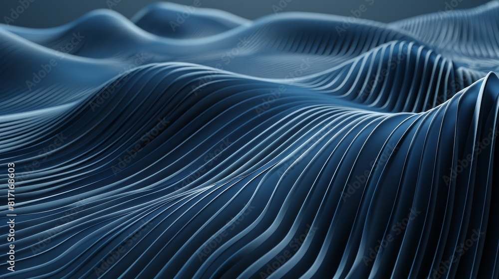 Poster abstract background with stripes and undulating waves in retro blue, focus on smooth gradients, conc