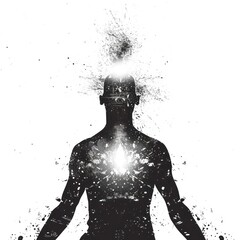 illustration in black ink of a human with reiki powers on a white background
