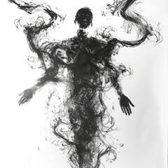 illustration in black ink of a human with reiki powers on a white background
