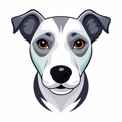 An artful illustration of a dogs head on white background