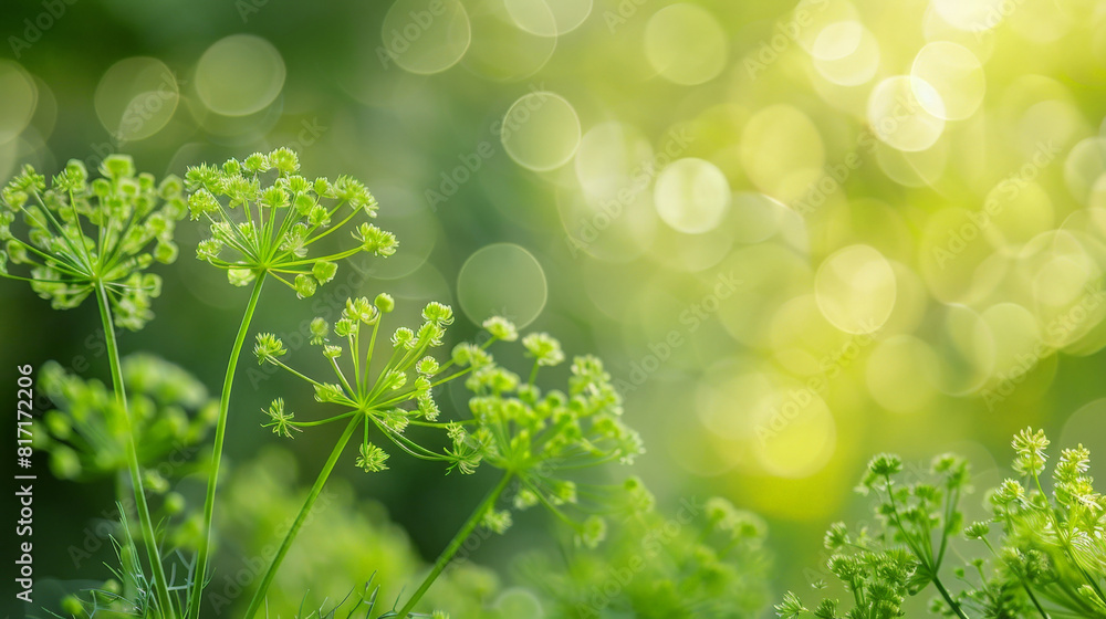 Poster sunlit dill plants with a blurred bokeh background
