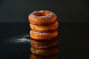 Delectable donut treasures on dark mysterious surface