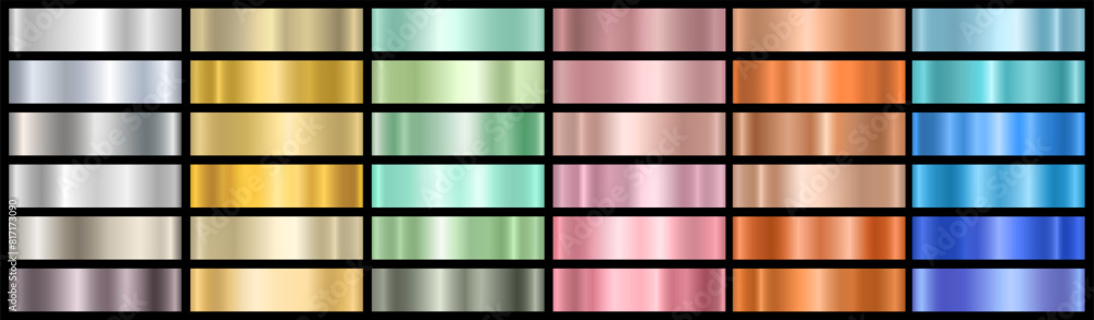 Poster a set of metallic glossy gradients on a black background. the texture of a smooth metal surface. a c