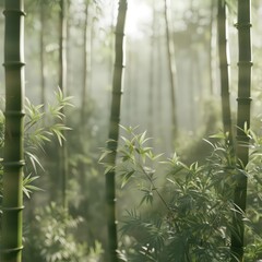 bamboo forest, natural and soft lighting, harmonious atmosphere, white and jade colors
