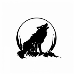 lone wolf howling illustration silhouette, logo style, black and white colors
