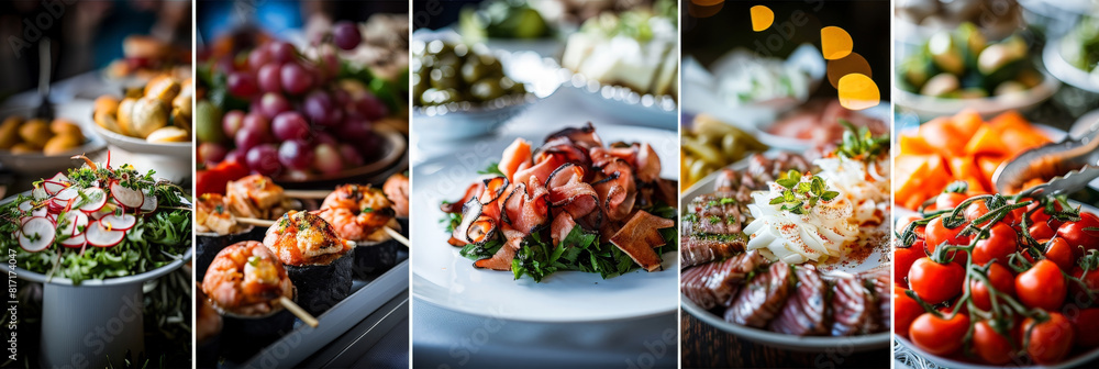 Aufkleber a collage featuring a variety of different types of food, showcasing a colorful array of dishes incl