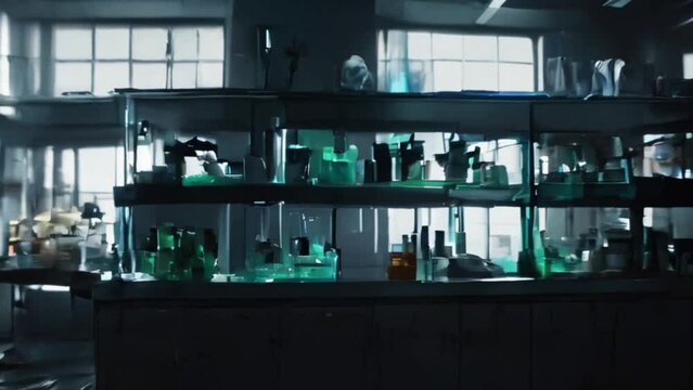 Laboratory Workbench with Glassware and Equipment