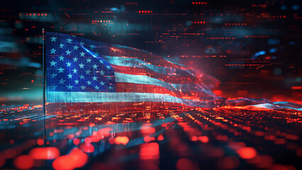 The US flag on a dark grunge abstract tech backdrop