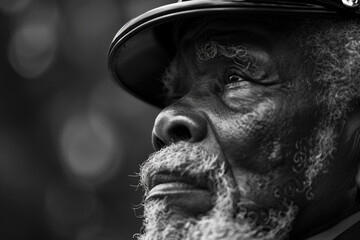 The solemn reflection of an elder at a Juneteenth memorial, honoring ancestors who fought for liberty 