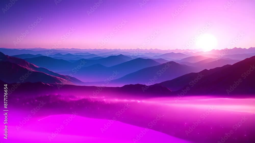 Poster purple background with distant mountain generative ai