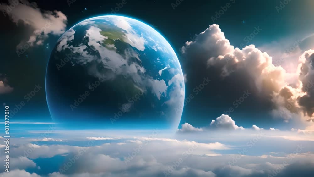 Poster earth with clouds in background generative ai