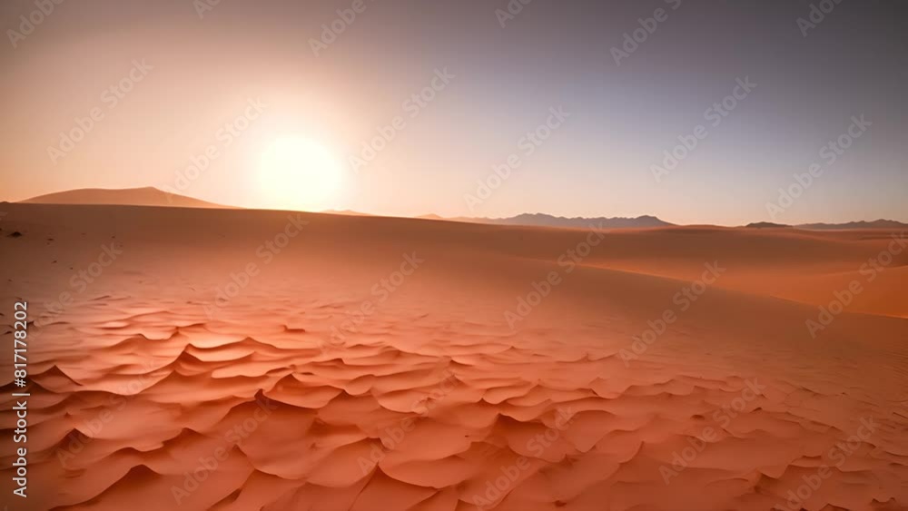 Poster sun setting over dry desert generative ai