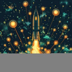 Futuristic Rocket Launch through Glowing Celestial Field in