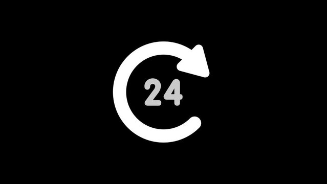 24 hours repeat icon animation best object on black and white 4K Video motion graphic animation