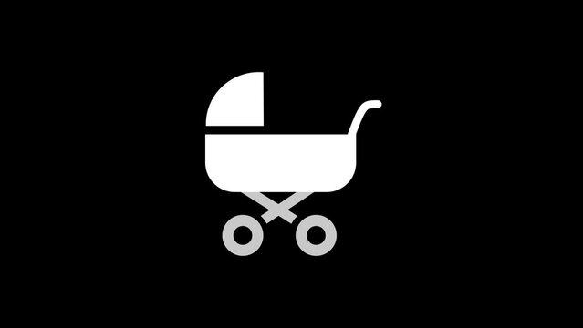 Baby stroller icon isolated on a sleek black background. Baby carriage, buggy, pram, stroller, wheel. Enjoy this captivating 4K video motion graphic animation.