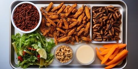 Solution to the problem of nutritional deficiencies is the cultivation of edible insects. An example of school food made from insects.
