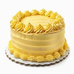 Yellow cake isolated on white with white cake board