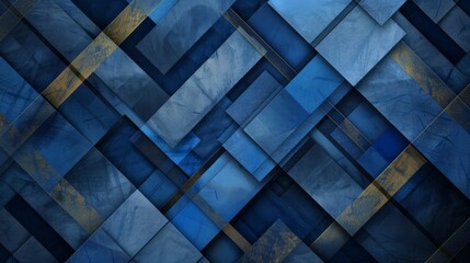 A blue and gold patterned background with squares of different sizes