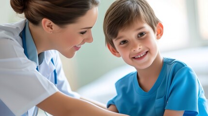 Fototapeta premium nurse attentively tends to a child's needs, ensuring comfort and well-being while fostering a caring and supportive healthcare environment.