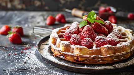  Strawberry tart. A delicious strawberry tart with fresh strawberries on top and a golden crust..