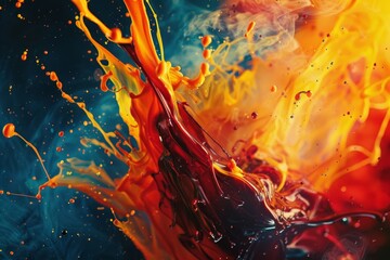 Dynamic abstract image with intense splashes of red and orange against a fiery backdrop, symbolizing energy and movement.

