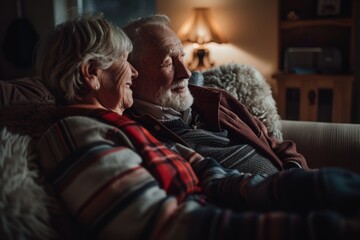 Senior couple enjoying a cozy moment together at home, exemplifying lifelong companionship.

