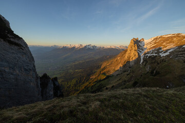 Sunset in the mountains, Saxer Gap mountain ridge swiss Alpstein alpine Appenzell Innerrhoden...