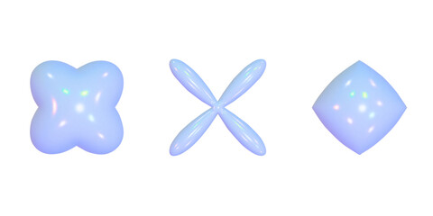 Realistic set 3d elements holographic y2k for web design. Trendy geometric element. Vector y2k illustration