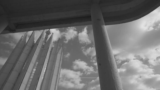 Soviet Era Concrete Masterpiece in Slow Motion. The laboratory tower of the Central Research Institute of the RTC. Located in St. Petersburg, Russia.