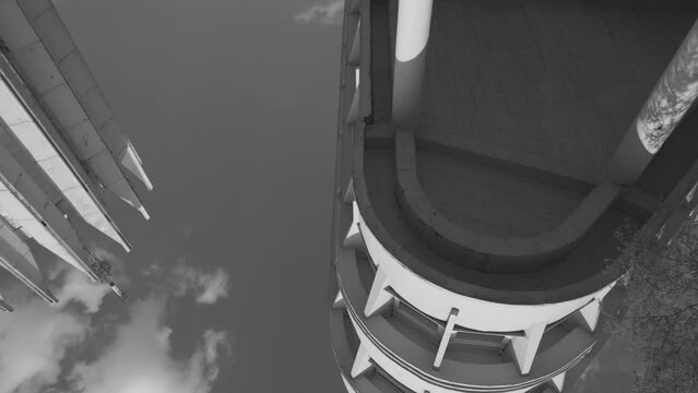 Soviet Era Concrete Masterpiece in Slow Motion. The laboratory tower of the Central Research Institute of the RTC. Located in St. Petersburg, Russia.