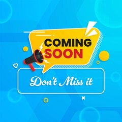 Coming soon with megaphone design Vector illustration on abstract background