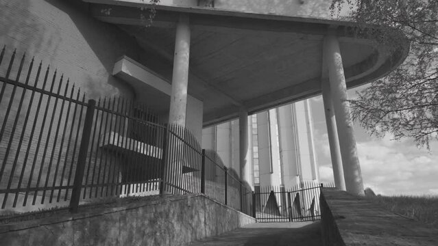 Soviet Era Concrete Masterpiece in Slow Motion. The laboratory tower of the Central Research Institute of the RTC. Located in St. Petersburg, Russia.