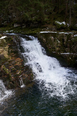 Spindleruv Mlyn, Czech Republic - April 27, 2024 - The White Elbe is a left-side tributary of the Elbe River  at the beginning of spring