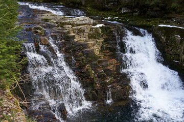 Spindleruv Mlyn, Czech Republic - April 27, 2024 - The White Elbe is a left-side tributary of the Elbe River  at the beginning of spring