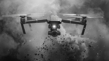 Advanced drones used in firefighting front view hightech firefighting advanced tone black and white